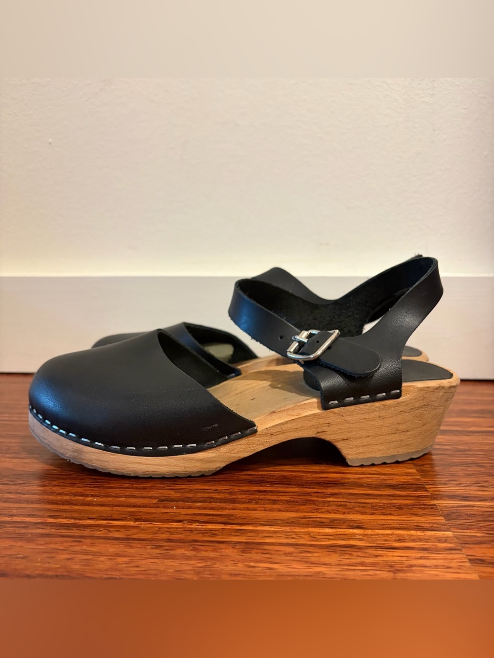 MIA Sofia Black Leather Wooden Mary Jane Clogs - Size 38 or US 7.5 black boho